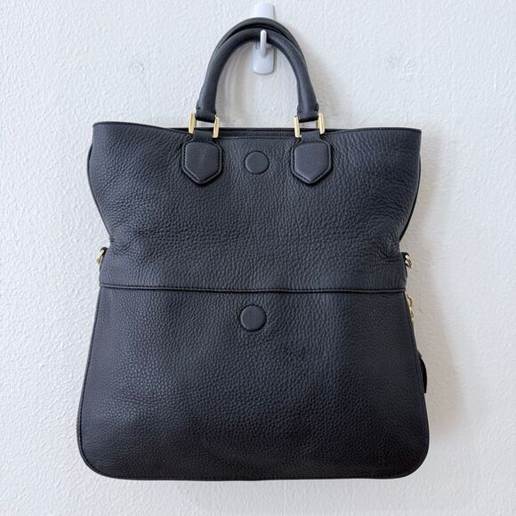 Tory Burch Fleming Two Way Pebbled Black Leather Shoulder Bag Purse Gold Hardwar - Picture 8 of 11